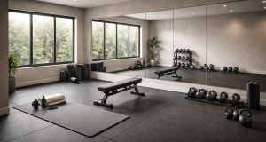 préparez votre épreuve sportive chez vous avec un sol de gym résistant et des miroirs muraux pour un entraînement efficace et sécurisé.