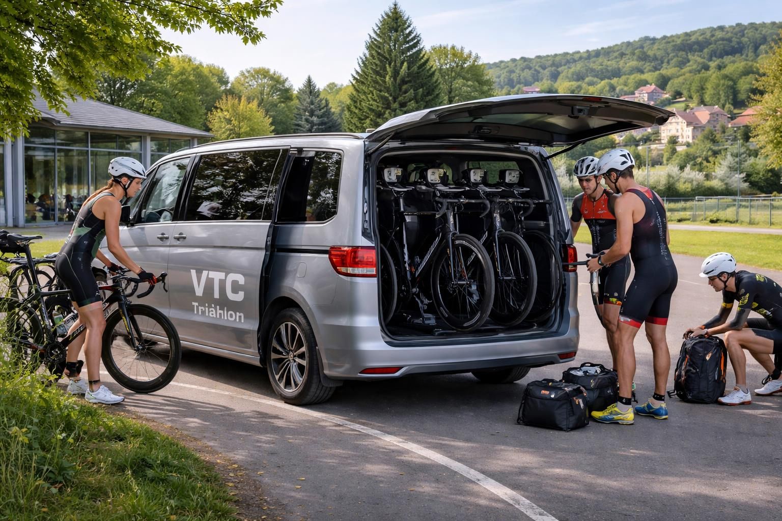 Services VTC pour triathlètes Val de Gray avec transport vélos dans Volkswagen Multivan