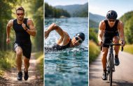 Triathlon et fitness avec préparation course à pied, natation et cyclisme pour compétiteurs